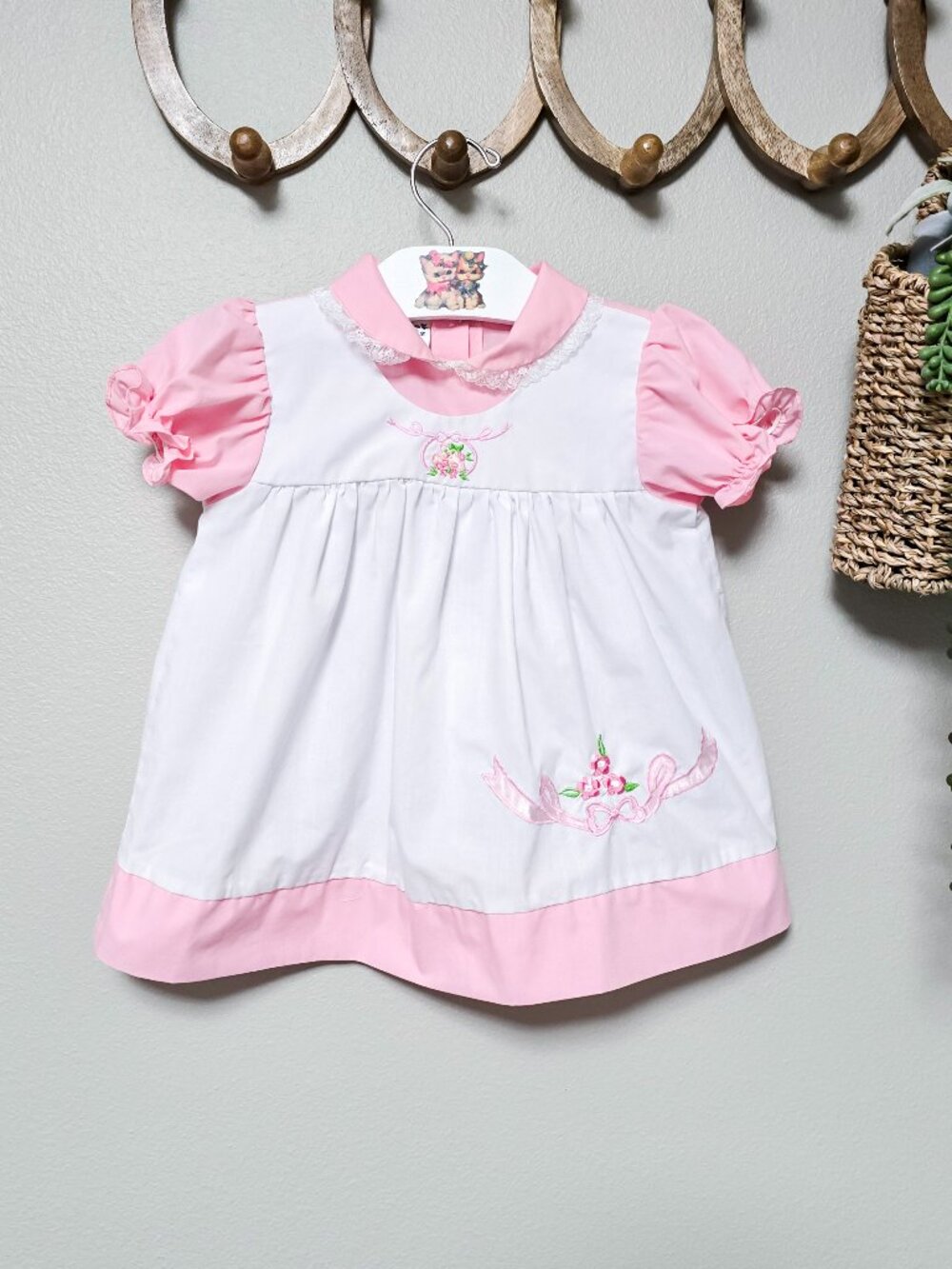 Vintage 1980s Color Kids Baby Girls Pink Edwardian Revival Dress 24 Mos